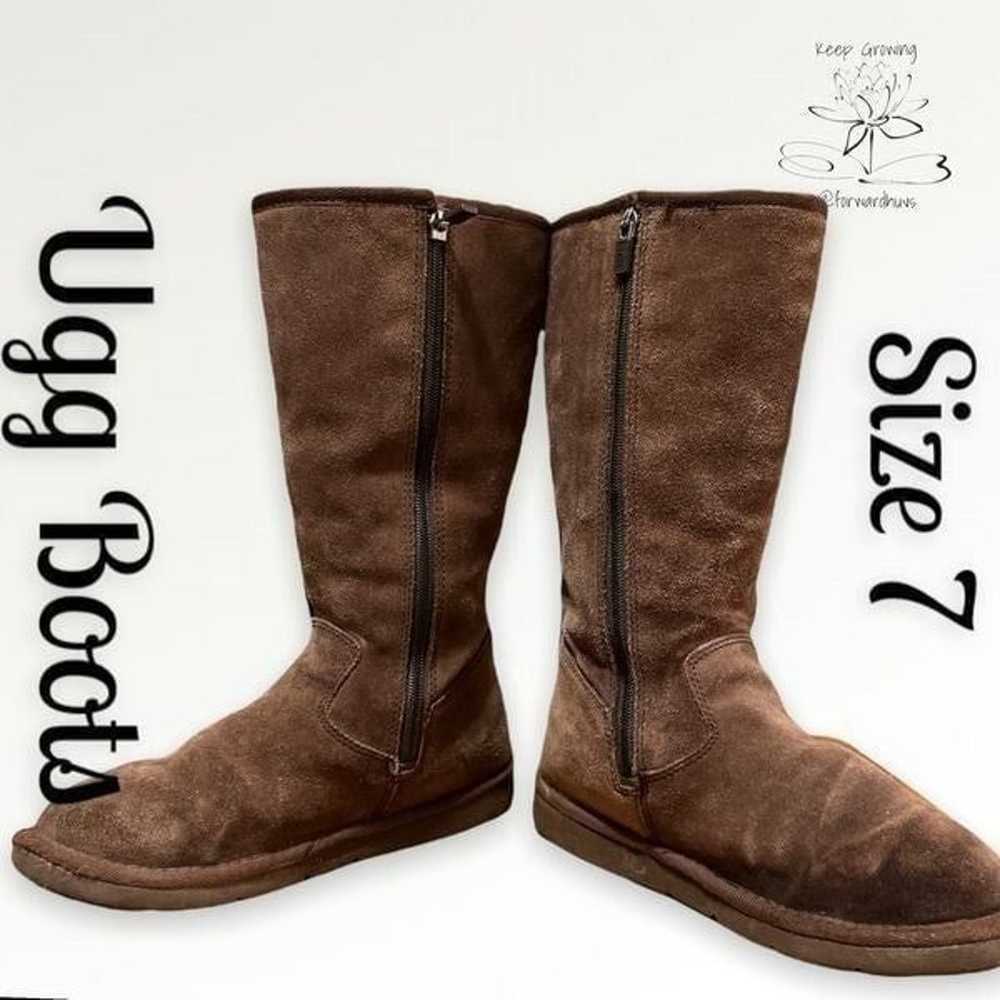 Pre-Owned UGG Sunset Tall Brown Shearling Boots -… - image 4