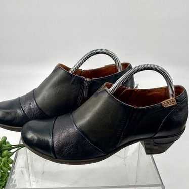 Pikolinos Side Zip Leather Low Heel Booties Pewte… - image 1