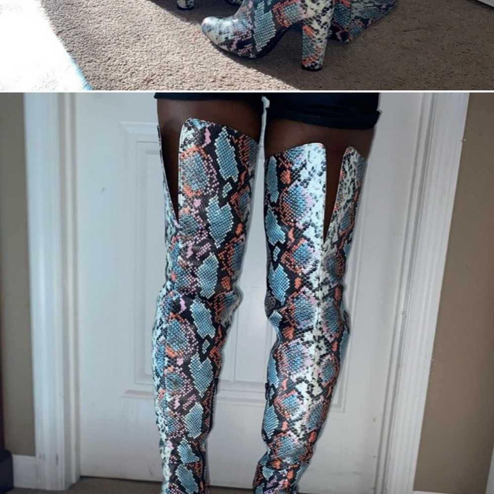 Snake print knee boots - image 5