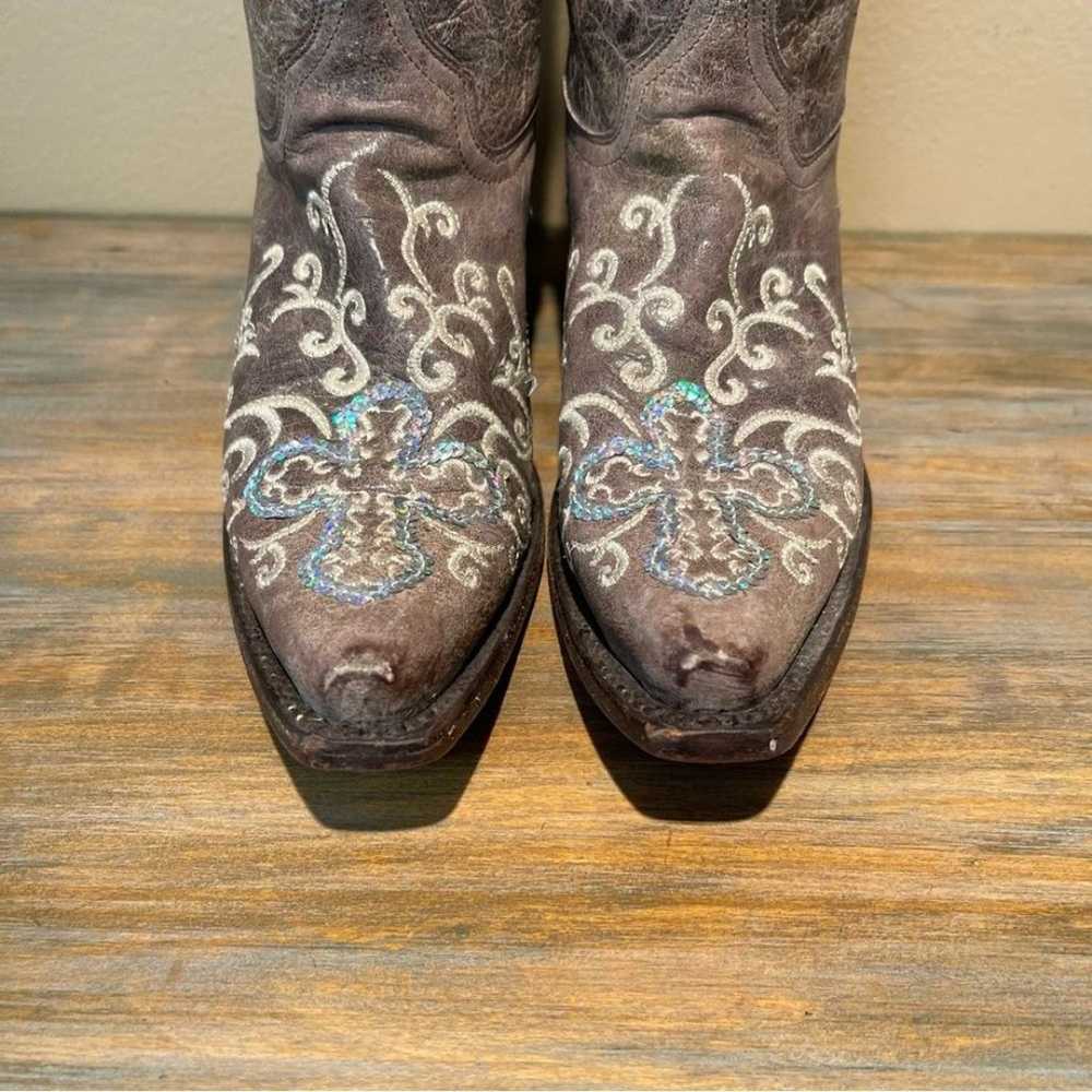 Corral Leather Distressed Sequin Cross Western Bo… - image 3