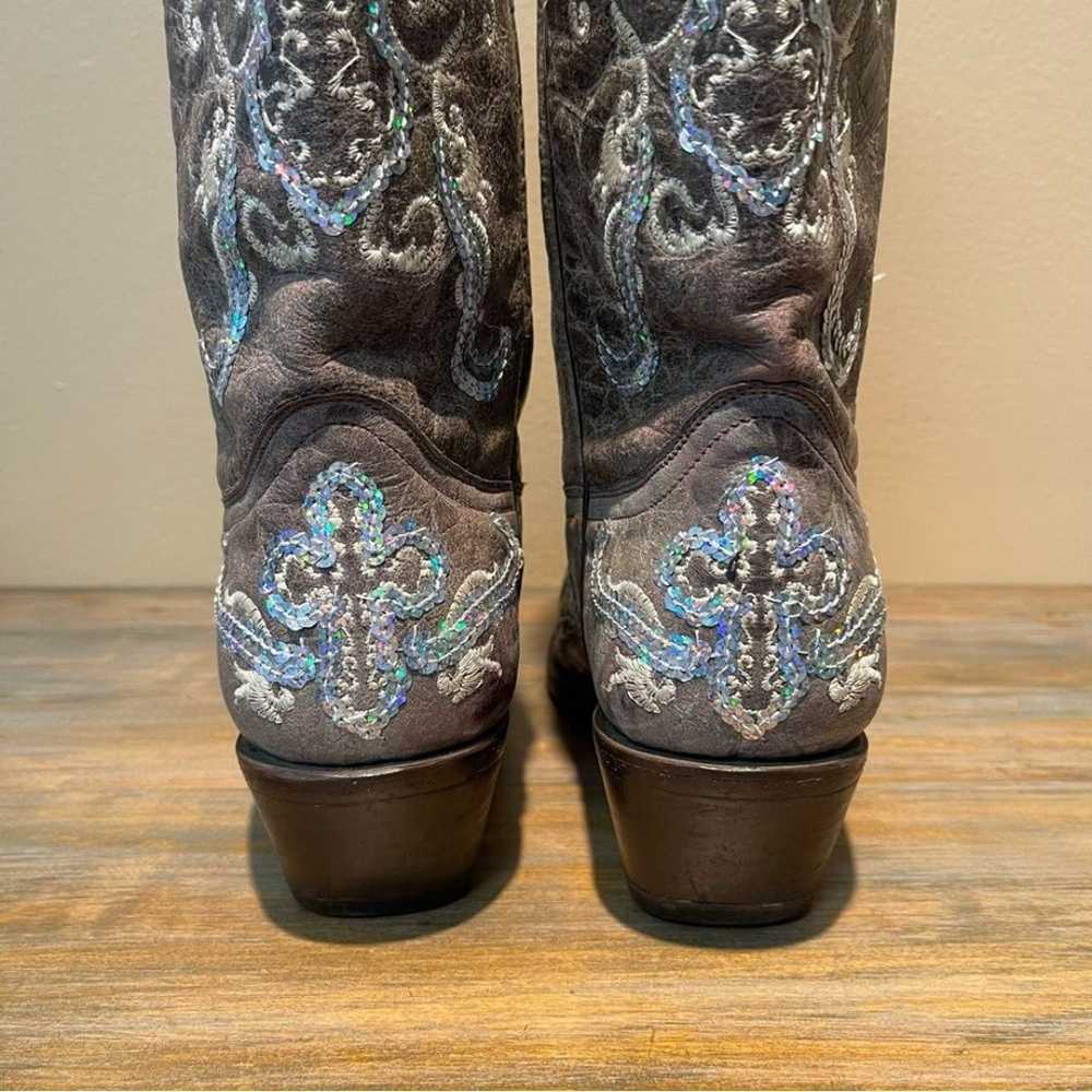 Corral Leather Distressed Sequin Cross Western Bo… - image 5