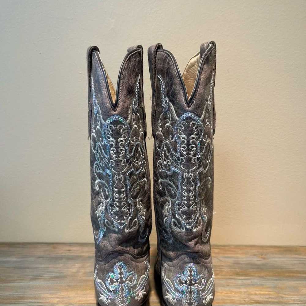 Corral Leather Distressed Sequin Cross Western Bo… - image 6