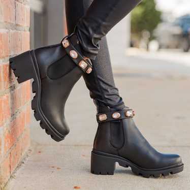 Steve Madden Black Faux Leather Amulet Ankle Boots - image 1