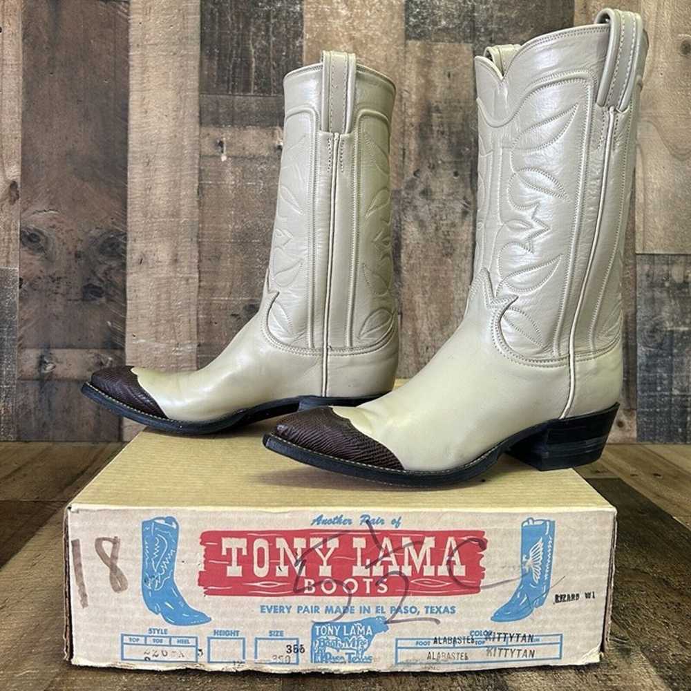 Tony Lama Vintage Gold Label Lizard Wingtip Cowbo… - image 1