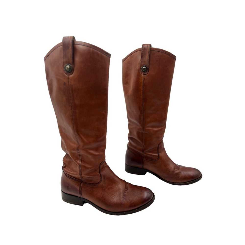 Frye Cox Knee High Leather Boots Cognac Brown - image 1