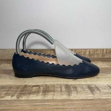CHLOE Lauren Scalloped Blue Leather Ballet Flats … - image 1