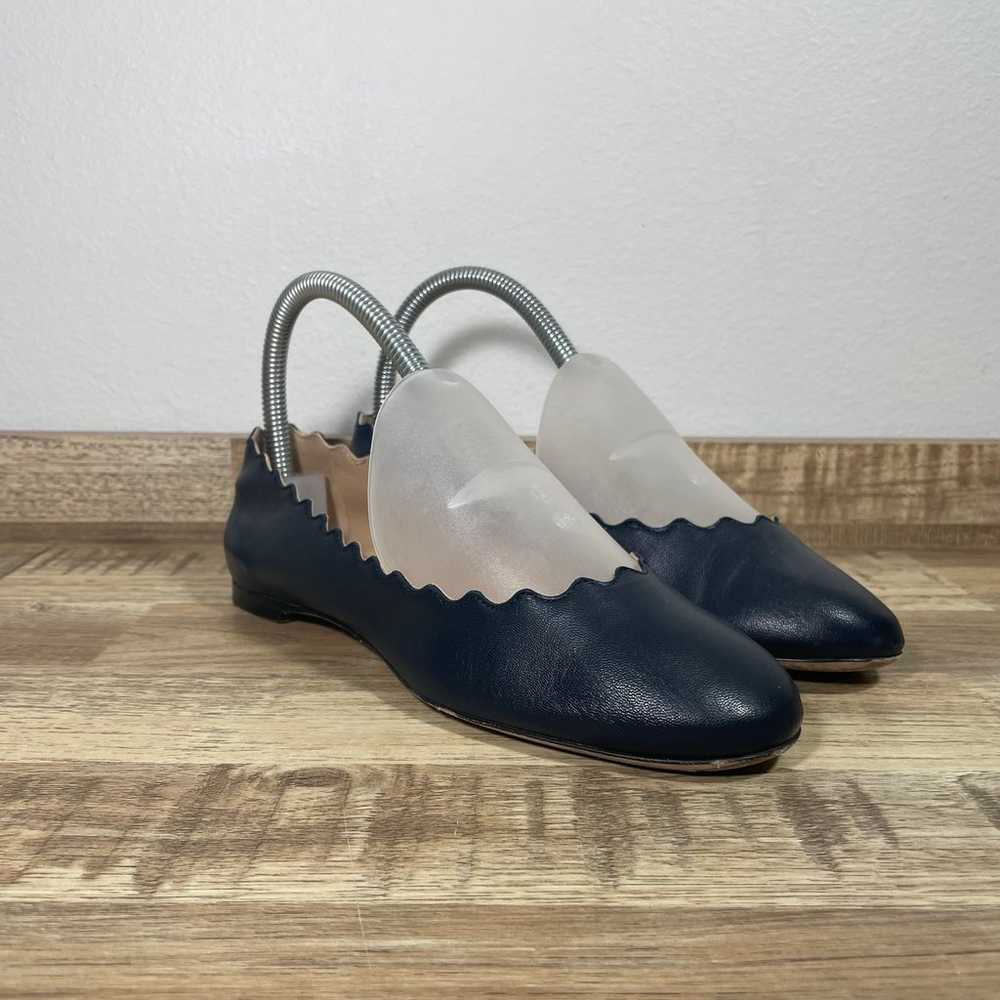 CHLOE Lauren Scalloped Blue Leather Ballet Flats … - image 2
