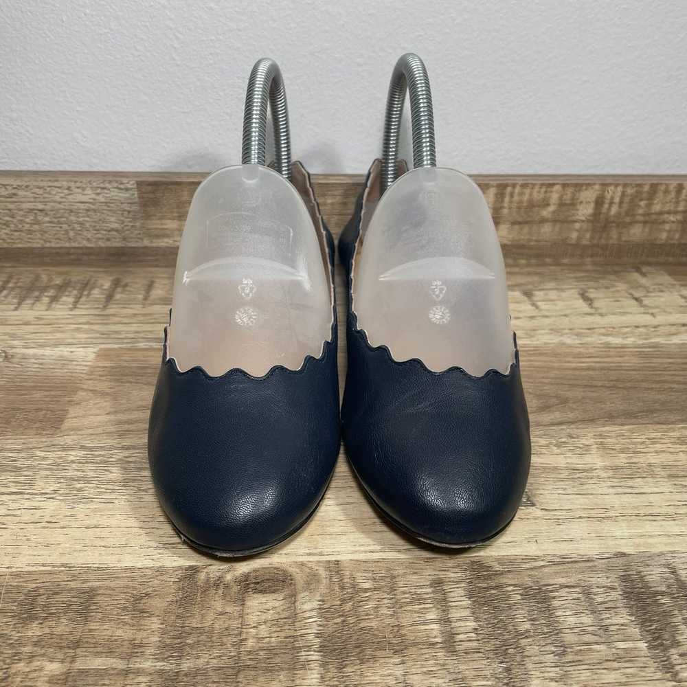 CHLOE Lauren Scalloped Blue Leather Ballet Flats … - image 3