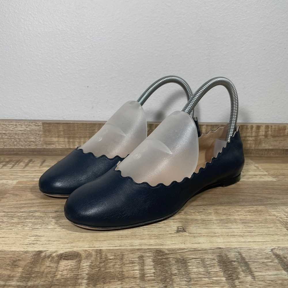 CHLOE Lauren Scalloped Blue Leather Ballet Flats … - image 4