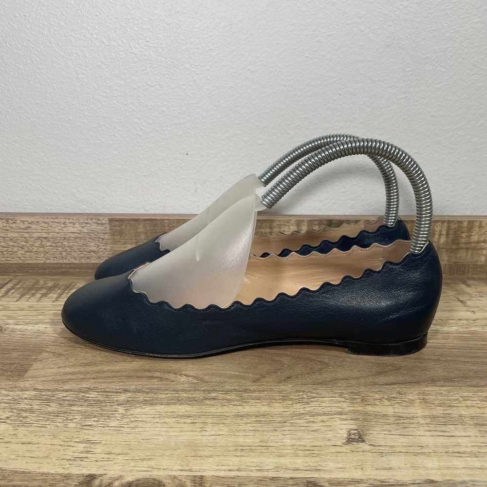 CHLOE Lauren Scalloped Blue Leather Ballet Flats … - image 5