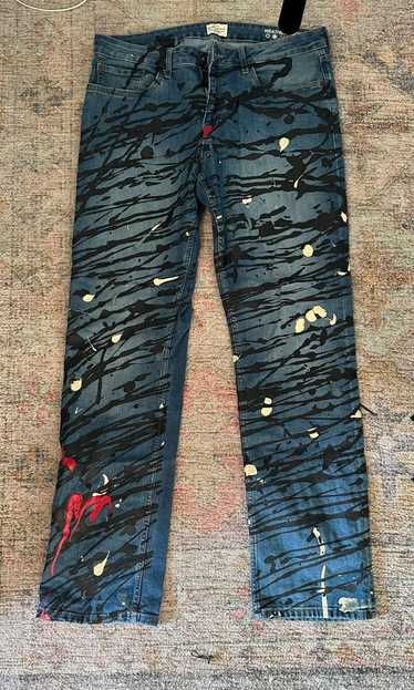 Vintage Custom Blue Denim Jeans with hand painted 