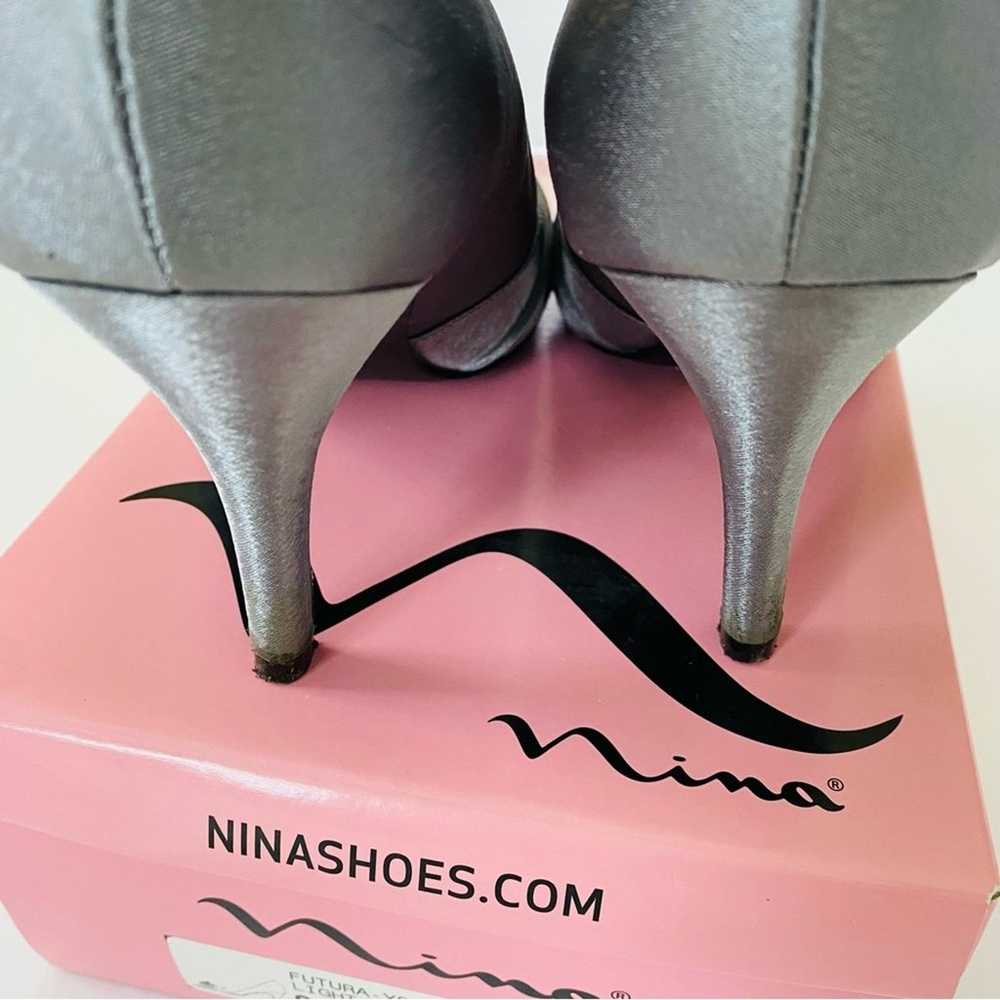 Nina | Futura Pewter Peep Toe Bow High Heels GUC 8 - image 10