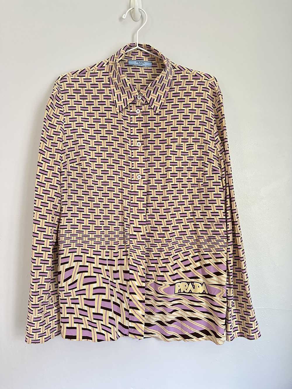 Prada Crepe De Chine Weave Print Silk Blouse - image 2