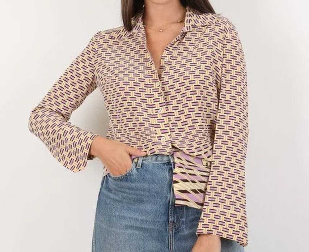 Prada Crepe De Chine Weave Print Silk Blouse - image 9