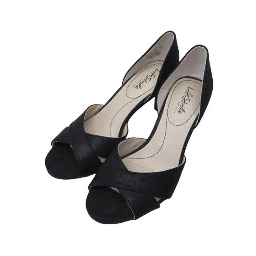 WOMEN BLACK HEELS SZ 10M -SATIN FABRIC UPPER-PART… - image 1