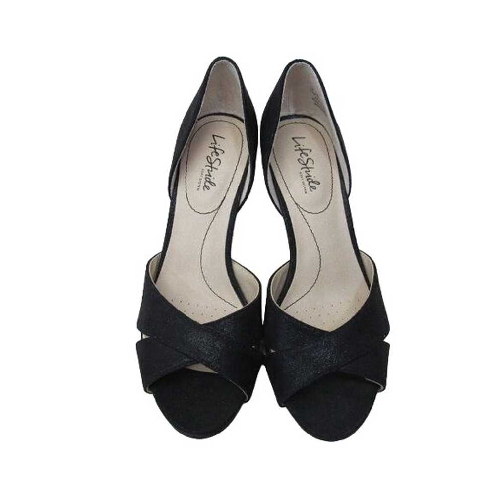 WOMEN BLACK HEELS SZ 10M -SATIN FABRIC UPPER-PART… - image 2