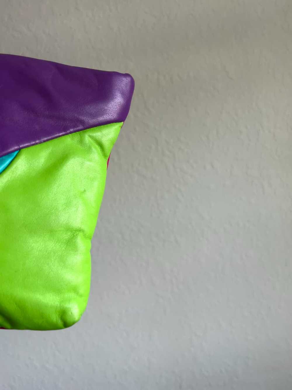 Vintage 80’s Colorblock Rainbow Leather Clutch - image 4