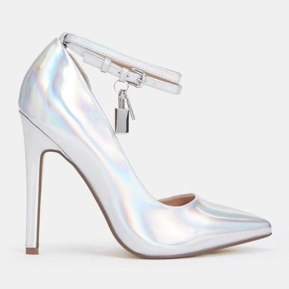 Silver Holographic Heels with Padlock Detail Just… - image 2
