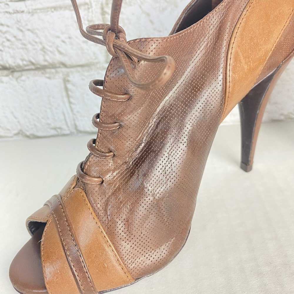 Schutz Heels Leather Shoes Peep Toe Pumps Lace Up… - image 9