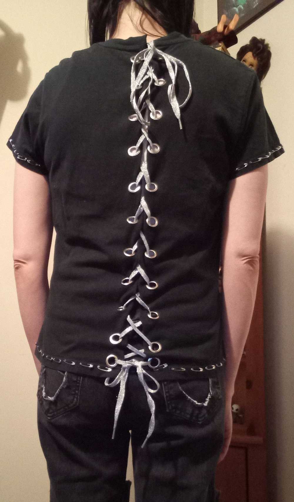 Other Upcycled Skull and Crossbones Lace Up Shirt… - image 2