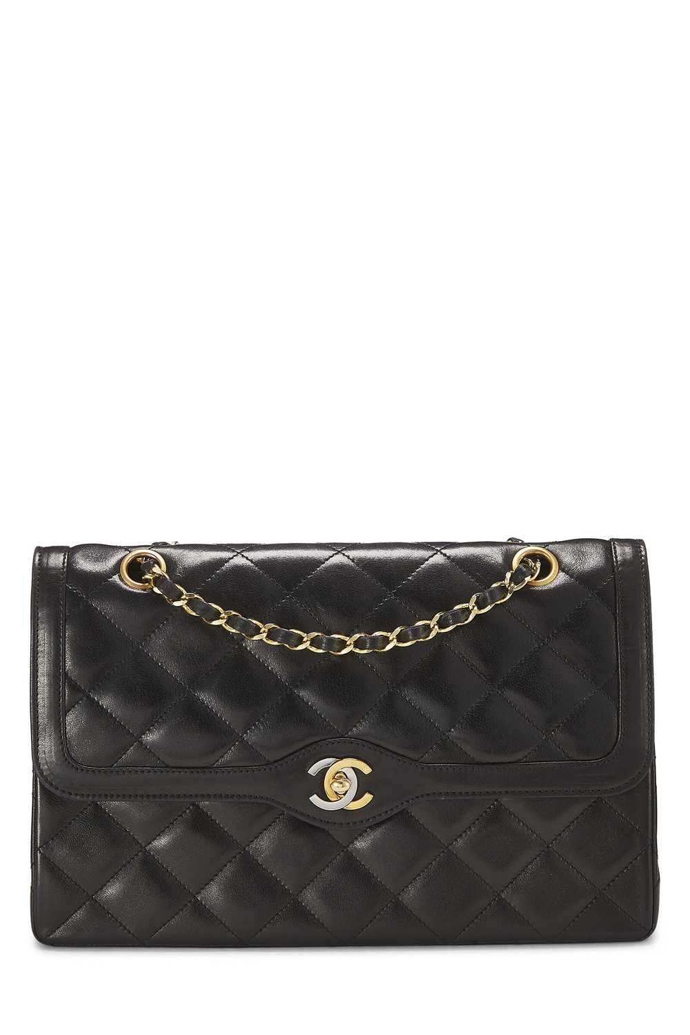 Black Quilted Lambskin Paris Limited Double Flap … - image 1