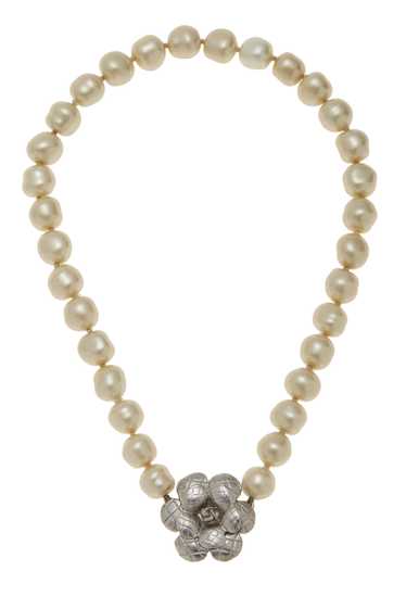 Silver & Faux Pearl 'CC' Necklace - image 1