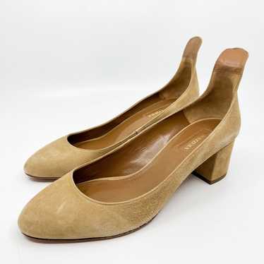 NWT Aquazzura Tan Suede Block Heel Shoes Women's … - image 1
