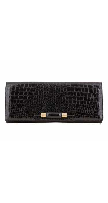 Rodo 1980s Black Faux Croc Embossed Leather Clutch