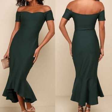 Lulu's Dark Green Off-the-Shoulder Midi Dress M - image 1