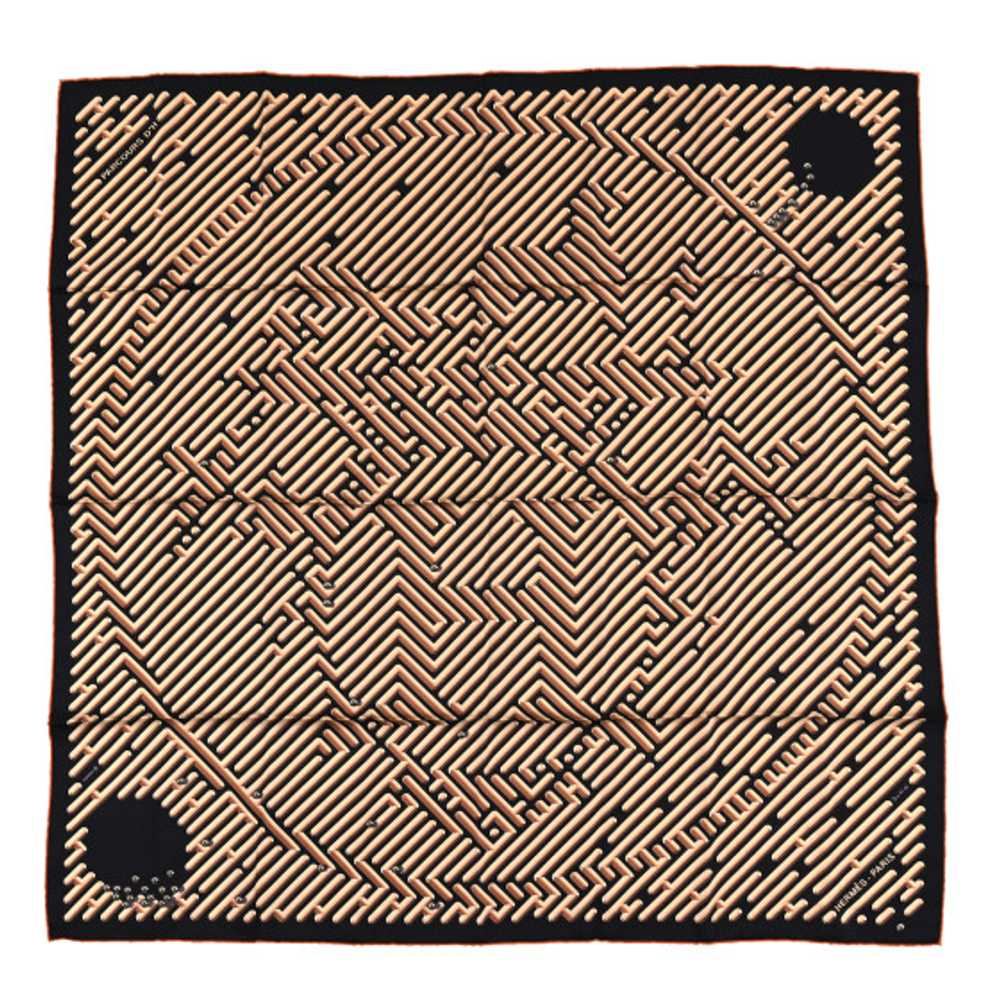 HERMES Silk Parcours D'H Scarf 90 Black Beige Dor… - image 1