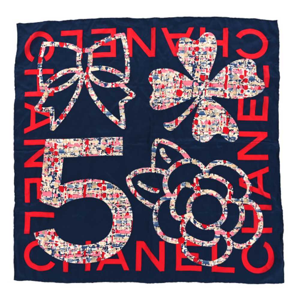 CHANEL Silk CC Square Scarf Navy Red Multicolor - image 1