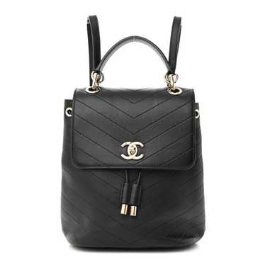 CHANEL Grained Calfskin Chevron Stitched Backpack 