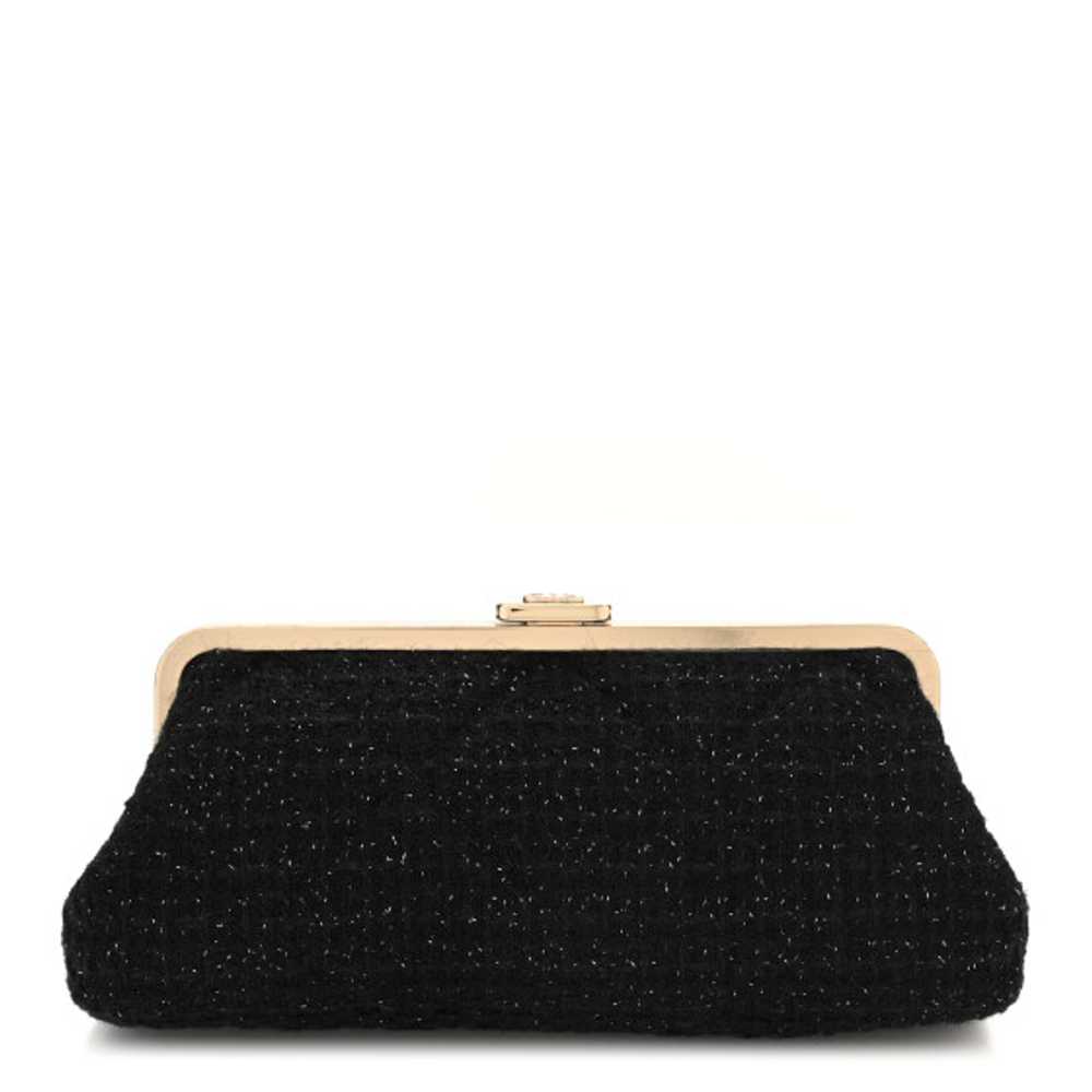 CHANEL Tweed Quilted Kiss Lock Clutch Black - image 1