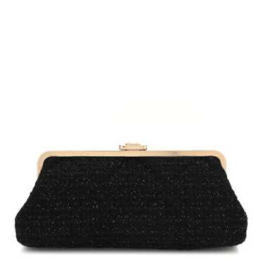 CHANEL Tweed Quilted Kiss Lock Clutch Black - image 1