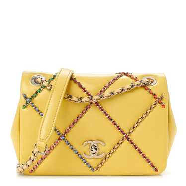 CHANEL Lambskin Small Entwined Chain Flap Yellow … - image 1