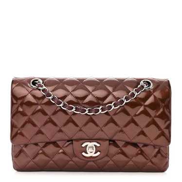 CHANEL Striated Patent Quilted Medium Double Flap 