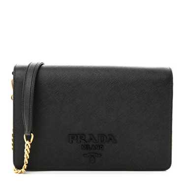 PRADA Saffiano Lux Monocrome Chain Wallet Black