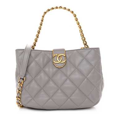 CHANEL Lambskin Quilted Chain Hobo Light Grey