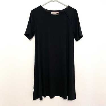 ANN TAYLOR LOFT Black T-Shirt Dress w/ Button Det… - image 1