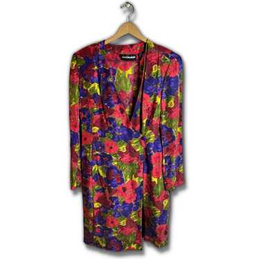 Vintage 80s 90s Diane Gilman Silk Faux Wrap Dress… - image 1