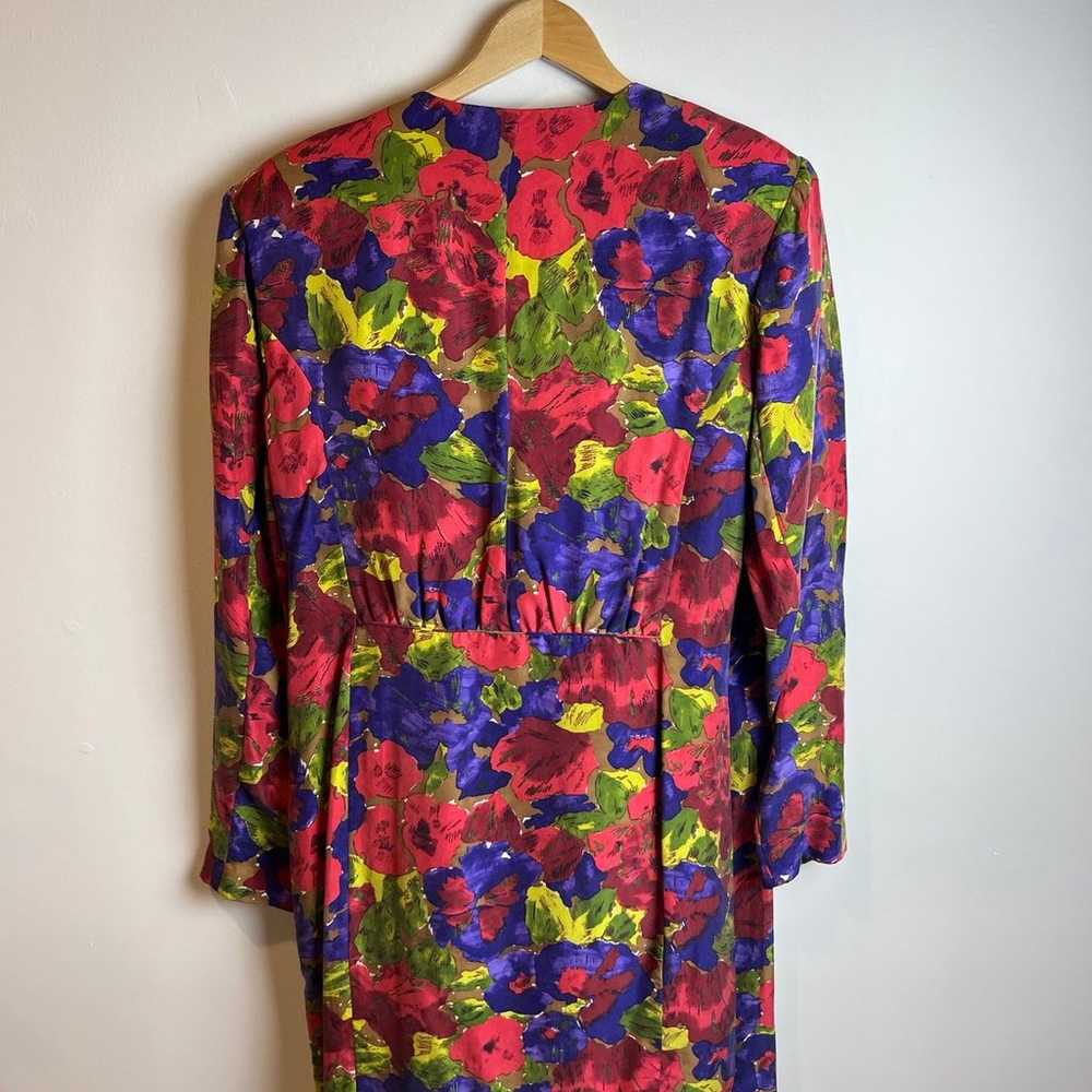 Vintage 80s 90s Diane Gilman Silk Faux Wrap Dress… - image 7