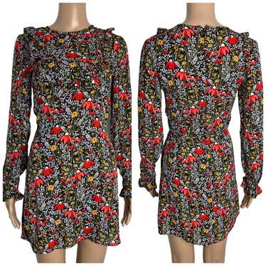 TopShop Floral Long Sleeve Ruffle Sheer Mini Dress