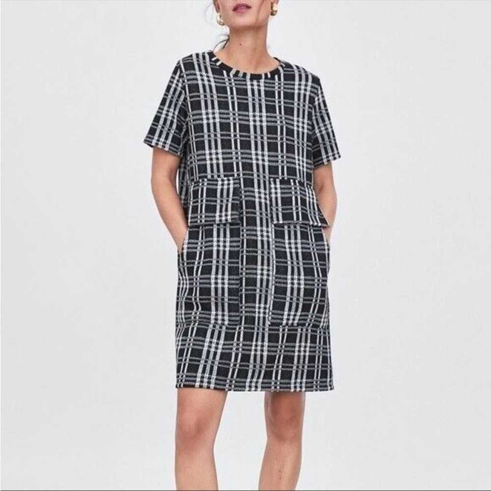 Zara Trafaluc Size M Jacquard Check Shift Mini Dr… - image 1