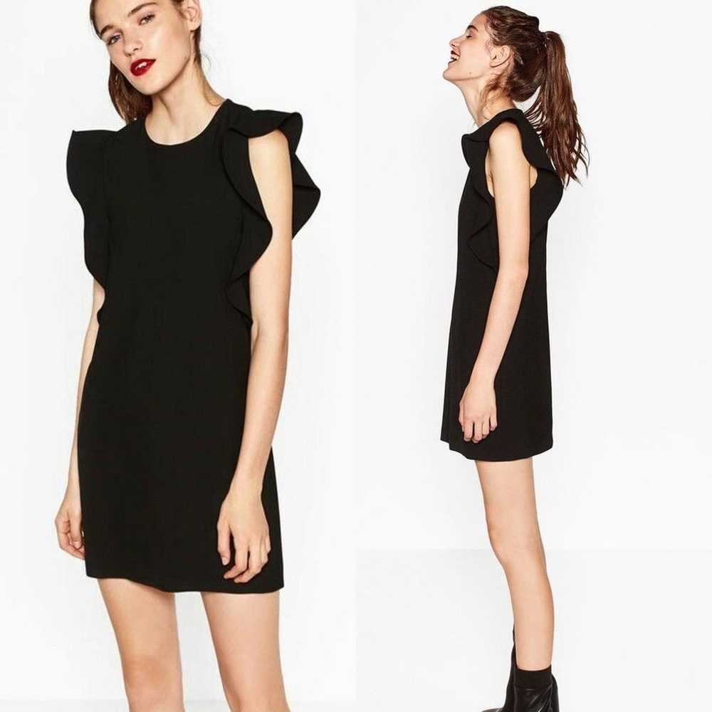 Zara Sleeveless Ruffle Black Sheath Dress Medium … - image 1