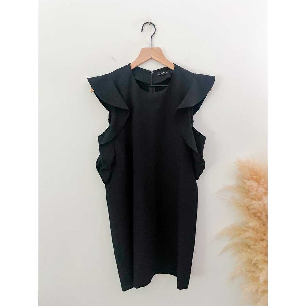 Zara Sleeveless Ruffle Black Sheath Dress Medium … - image 2