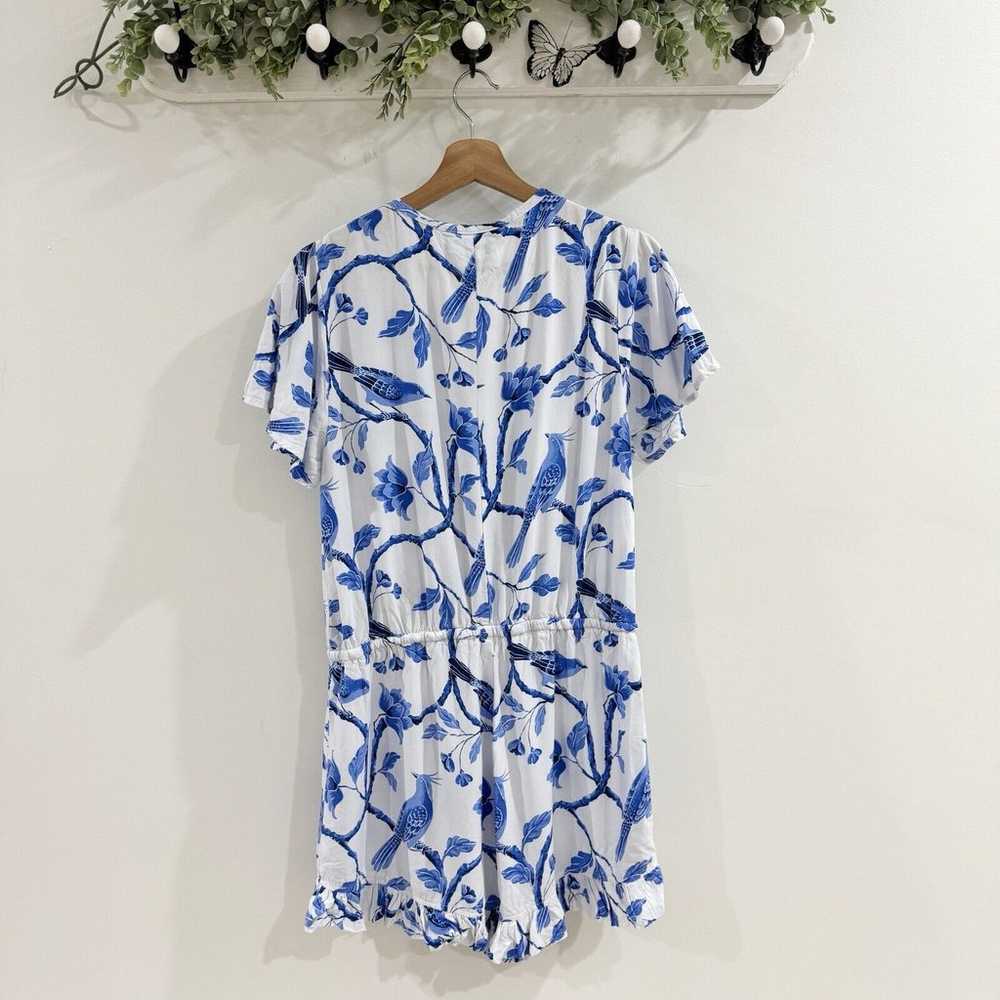 Piyama Bird Floral Blue White Print Shorts Romper… - image 4