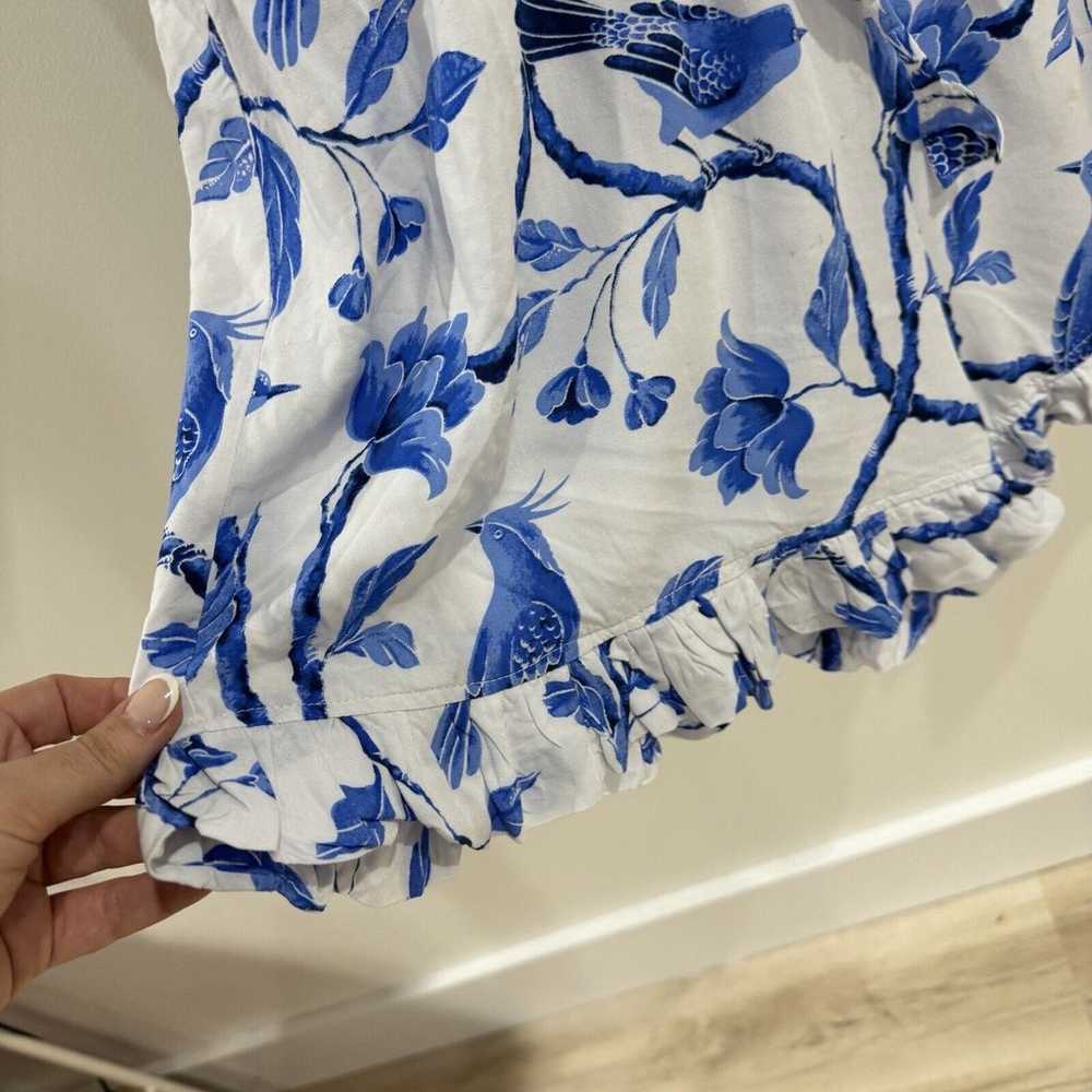 Piyama Bird Floral Blue White Print Shorts Romper… - image 5