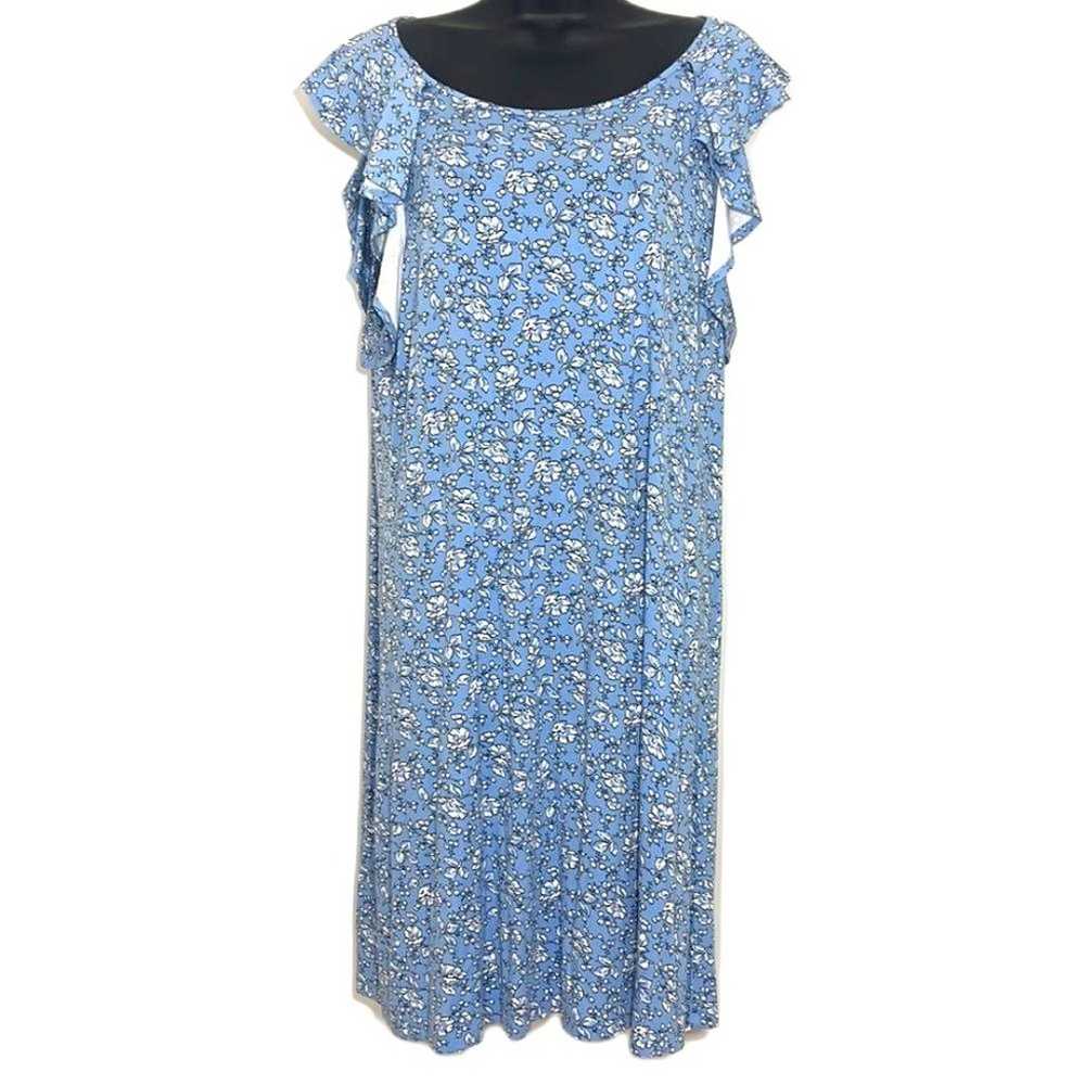 Loft Petite Floral Ruffle V-Back Swing Dress Blue… - image 4