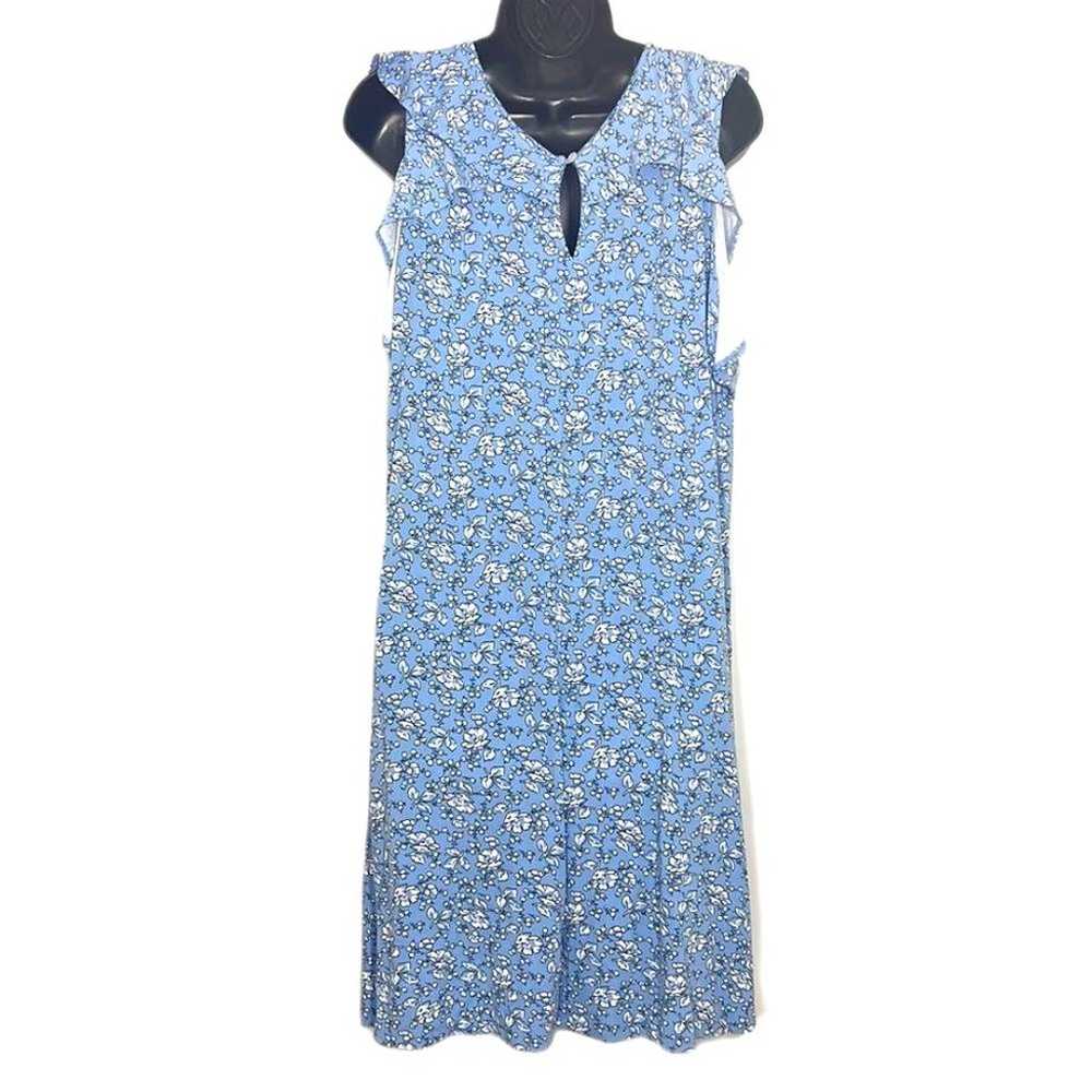 Loft Petite Floral Ruffle V-Back Swing Dress Blue… - image 5