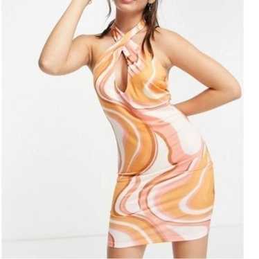 NEW Asos Cross Front Swirl Print Halter Mini Dress